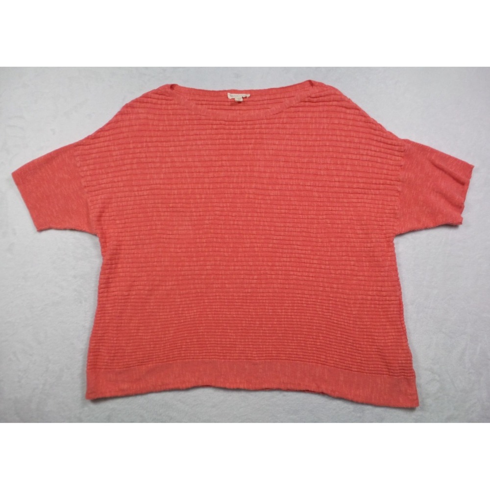 Eileen Fisher Top Womens Size 1X Orange Pullover Short Sleeve Linen Blend